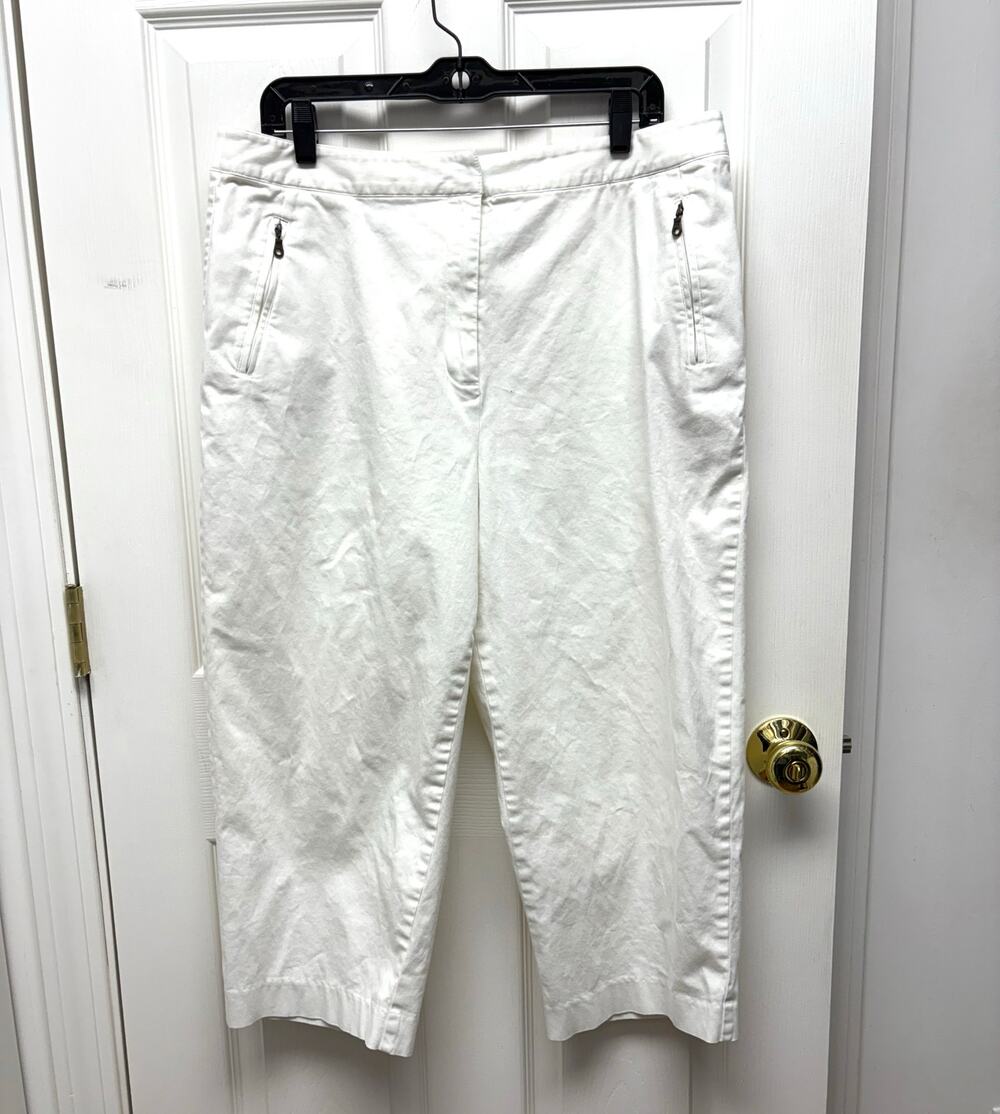 Talbots Pants, Vintage White Chinos, Zip Pocket, Capri, Women's Size 16